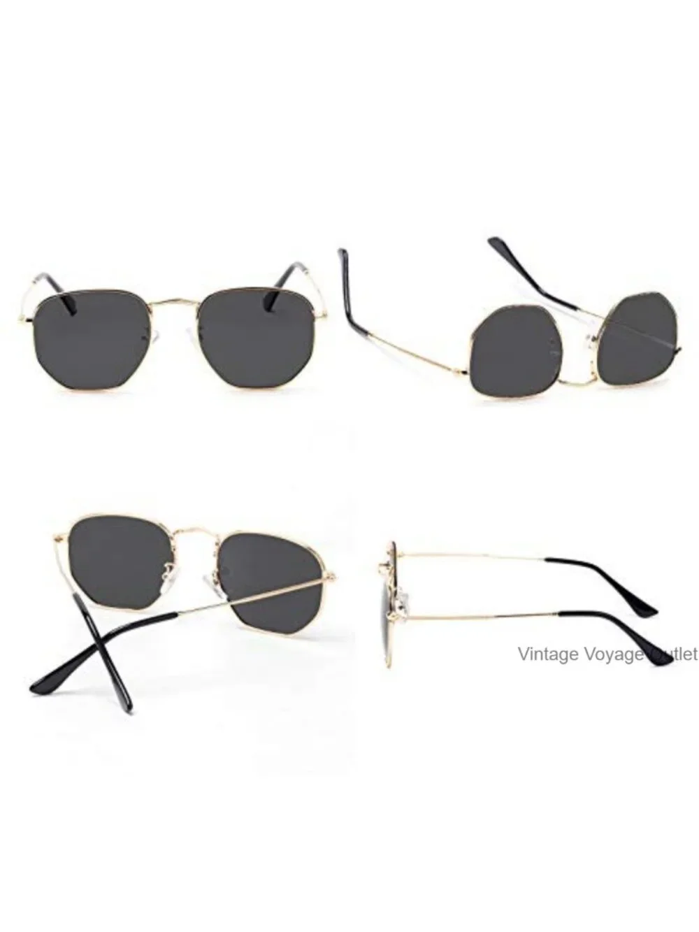 Polarized Metal Frame Hexagonal Sunglasses Unisex Retro Vintage Square Small